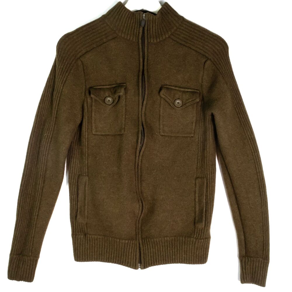 Massif Tactical Green Wool Sweater Full Zip Cardigan Jacket Men's S 34 Military